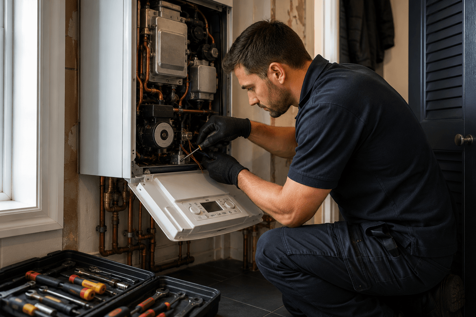 MK Heating engineer on a boiler repair call-out