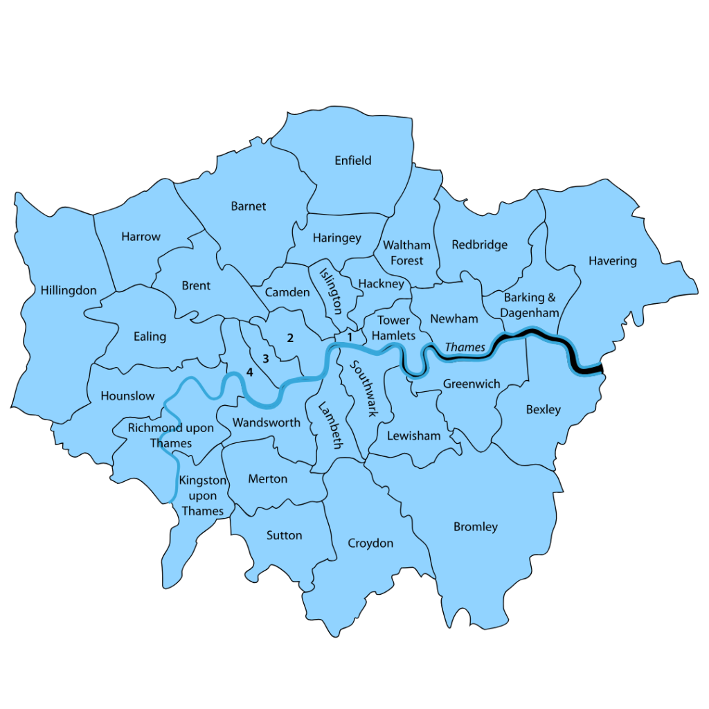Map showing MK Heating's East London service area